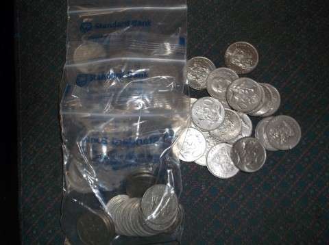 COINS : SOUTH AFRICAN 1988  - 50 CENT NICKEL COINS - COAT OF ARMS( 25 IN TOTAL )